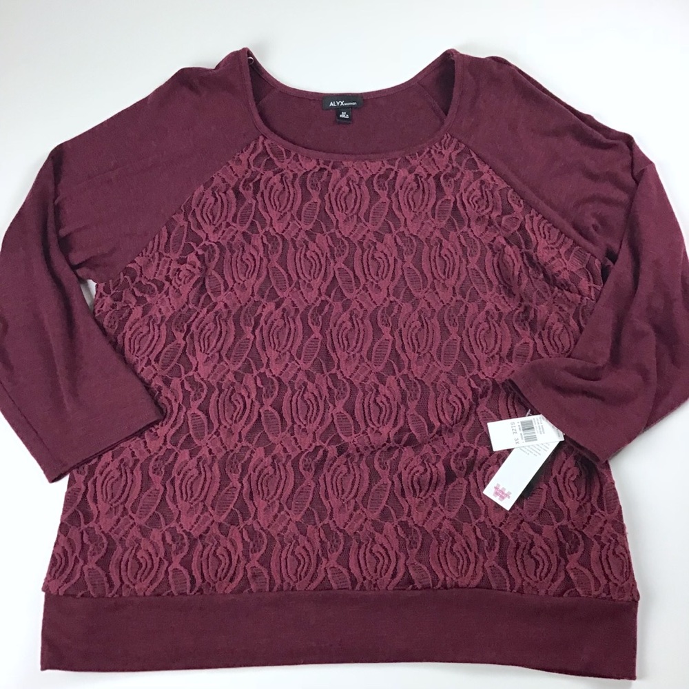 NEW NWT Alyx maroon red lace light sweater 3X